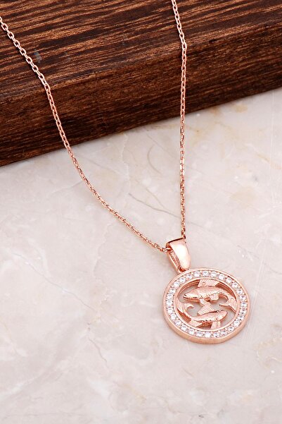 Sümer Telkari Balık Burcu Rose Gümüş Kolye 6684