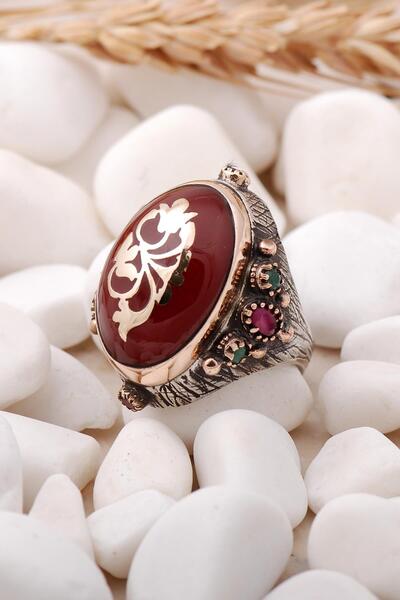 Sümer Telkari Sultan Serisi Akik Taşlı Elişi Gümüş Yüzük 197