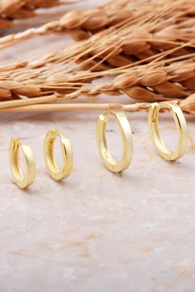 Sümer Telkari 15 Mm Ve 12 Mm Altın Yaldızlı Gümüş Halka Küpe Kombini 5767