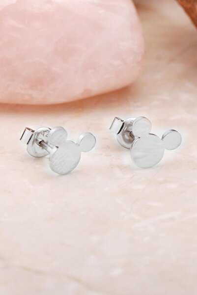 Sümer Telkari Mickey Rodyumlu Mini Gümüş Küpe 5403