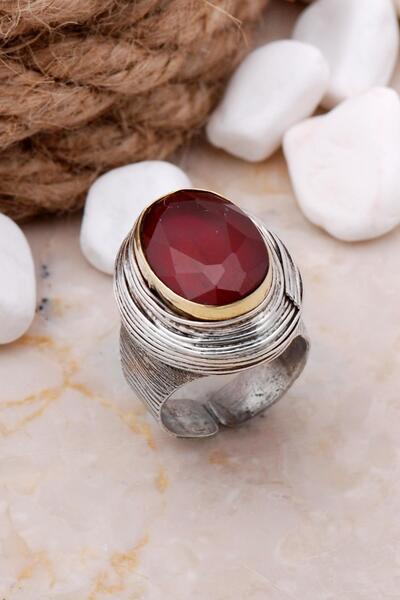 Sümer Telkari Yakut Taşlı Tel Sarma Elişi Gümüş Yüzük 3272