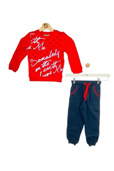 fancykidsantalya Girls' Set, Printed Red and Black