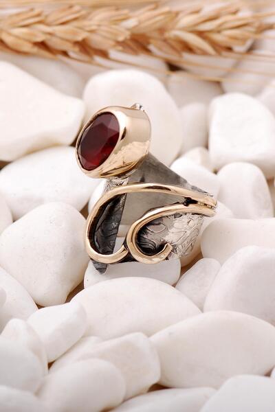 Sümer Telkari Kök Yakut Taşlı Çekiç Dövme Elişi Gümüş Yüzük 3474