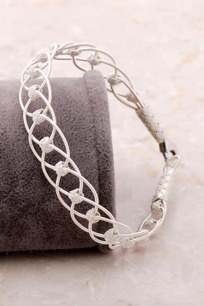 Sümer Telkari Kazaziye Işlemeli Örgü Gümüş Bileklik 3402