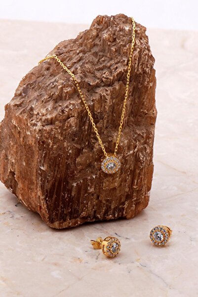 Sümer Telkari Elmas Montürlü Altın Yaldızlı Gümüş Set 2176