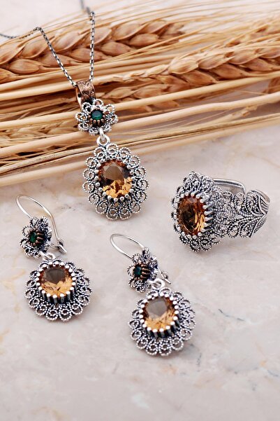 Sümer Telkari Renk Değiştiren Sultan Taşlı Telkari Elişi Gümüş Set 2378