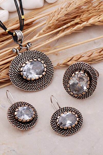 Sümer Telkari Kuvars Taşlı Tel Sarma Elişi Gümüş Set 12