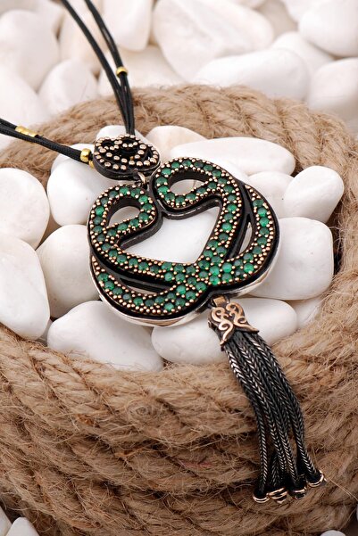 Sümer Telkari Kök Zümrüt Taşlı Çift Vavlı Elişi Gümüş Kolye 165