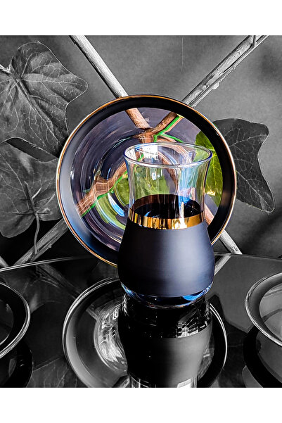 SEÇKİNEV Eva Blackline Gerçek Yaldızlı 12 Parça Çay Takımı&Bardak