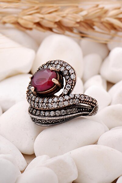 Sümer Telkari Kök Yakut Taşlı Tasarım Elişi Gümüş Yüzük 92