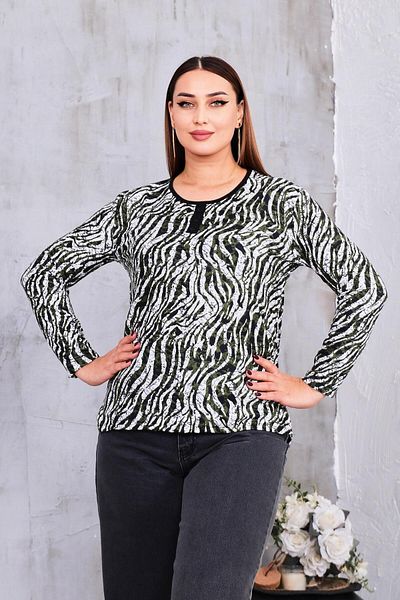 Siyezen Plus Size Zebra Pattern Suede Blouse