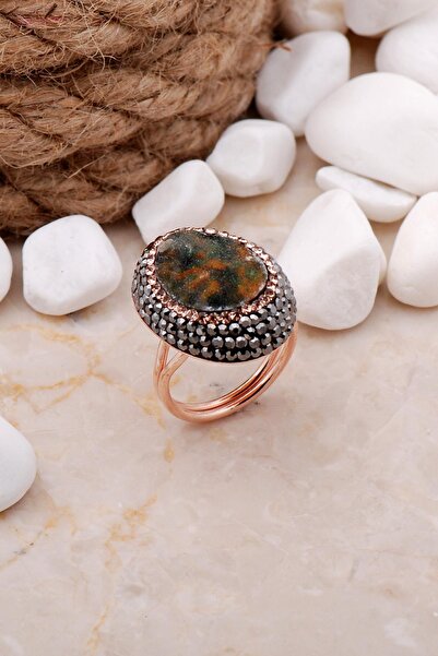 Sümer Telkari Doğal Krizopraz Taşlı Oval Rose Gümüş Yüzük 3283