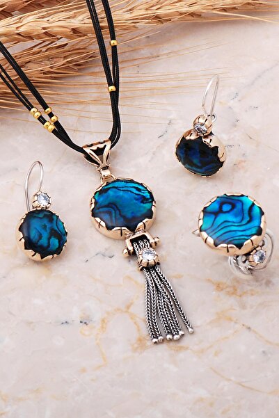 Sümer Telkari Okyanus Sedefi Elişi Gümüş Tasarım Set 2530