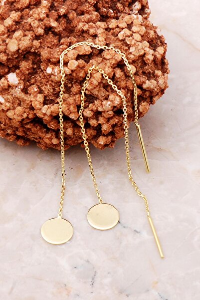 Sümer Telkari Pullu Altın Yaldızlı Gümüş Zincir Küpe 5189