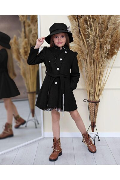 Uğurböceği Children's Belt Stone Detailed Coat Leopard Zebra Pattern Dress Se...