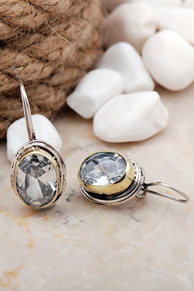 Sümer Telkari Kuvars Taşlı Tel Sarma Elişi Oval Gümüş Küpe 5602