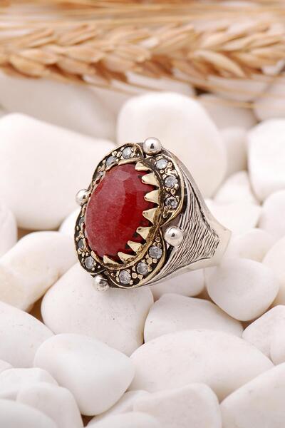 Sümer Telkari Kök Yakut Taşlı Elişi Gümüş Yüzük 143