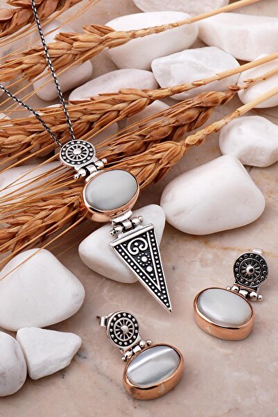 Sümer Telkari Sedef Taşlı Antik Tasarım Gümüş Set 2492