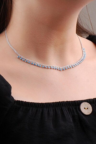 Sümer Telkari Turkuaz Taşlı Gümüş Choker Kolye 6575