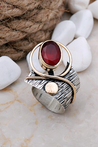 Sümer Telkari Kök Yakut Taşlı Çekiç Dövme Elişi Gümüş Yüzük 3263