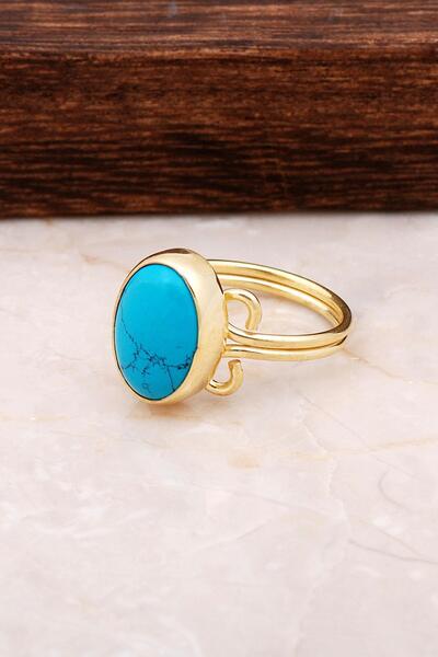 Sümer Telkari Turkuaz Taşlı Altın Yaldızlı Gümüş Yüzük 2904