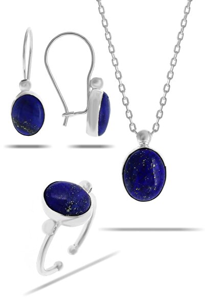 Sümer Telkari Lapis Lazuli Taşlı Rodyumlu Gümüş Set 2325
