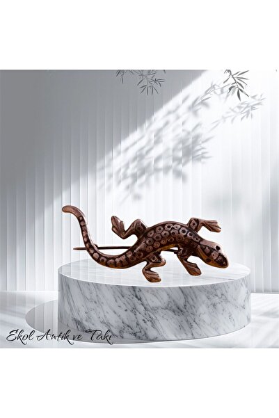 RENGARENG 19. YY ait Savat İşçilikli Kertenkele Figürlü İğneli Broş