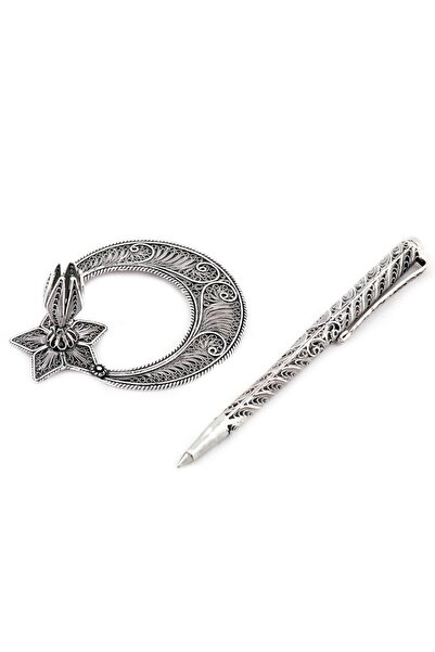 Sümer Telkari Masaüstü Gümüş Telkari Ay-Yıldız Kalem Seti 02