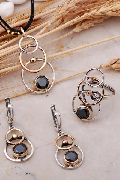 Sümer Telkari Oniks Taşlı Tasarım Elişi Gümüş Set 2443