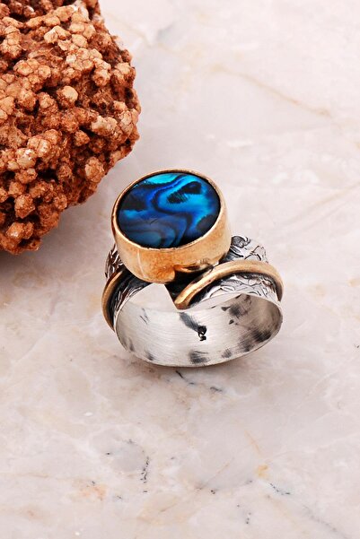 Sümer Telkari Okyanus Sedefi Taşlı Elişi Tasarım Gümüş Yüzük 3127