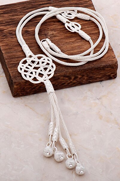 Sümer Telkari Kazaziye İşlemeli Aşk Düğümü Gümüş Uzun Kolye 6726