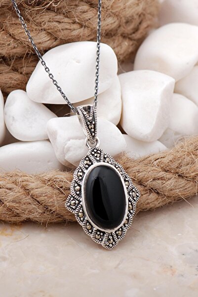 Sümer Telkari Oniks ve Markazit Taşlı Gümüş Kolye 7517