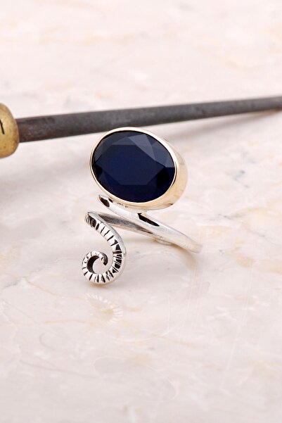 Sümer Telkari Safir Tasarım Elişi Gümüş Yüzük 3011