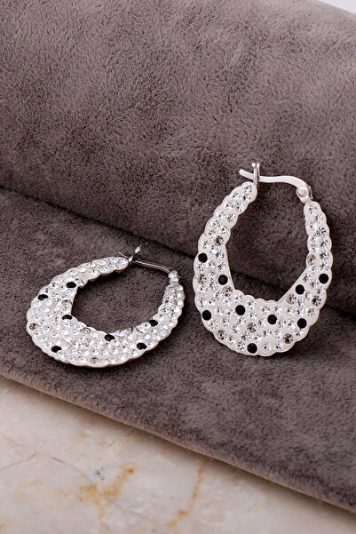 Sümer Telkari Taşlı Tasarım Gümüş Halka Küpe 110