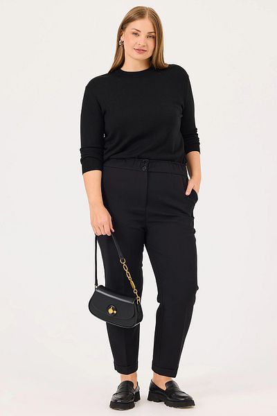 Gala-Xi Galaxi Women's Plus Size Waist Drawstring Ankle Length Trousers 4003 Black