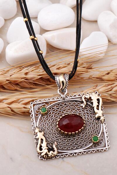 Sümer Telkari Kök Yakut Taşlı Telkari İşlemeli Gümüş Kolye 111