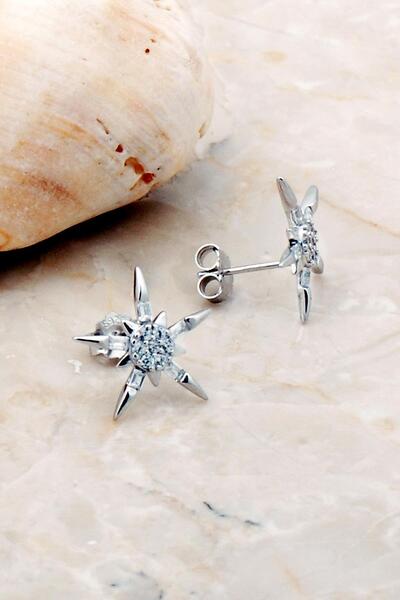 Sümer Telkari Kutup Yıldızı Rodyumlu Gümüş Küpe 5234