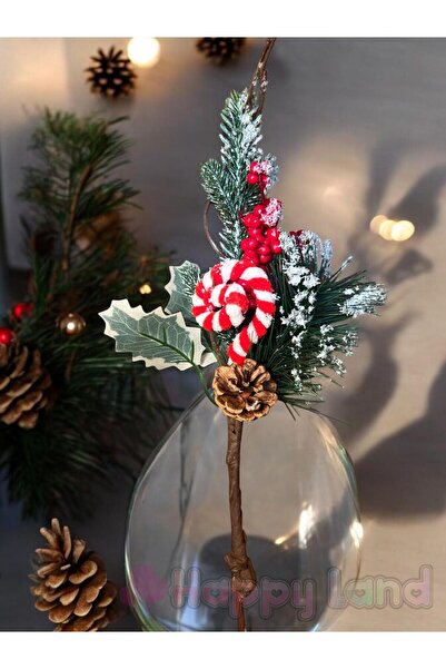 Happyland Yılbaşı Süsü 1 Adet  Baston Şekerli Model  Kokina Berry KirazDalı Süs  35cm BerryDekorSüs