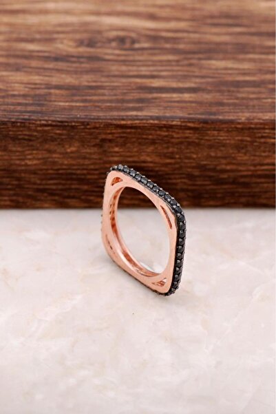 Sümer Telkari Tamtur Kare Siyah Taşlı Rose Gümüş Yüzük 963