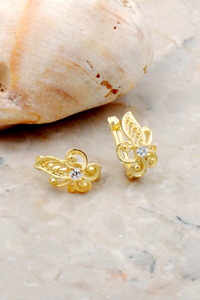 Sümer Telkari Altın Yaldızlı Telkari Elişi Gümüş Küpe 5261