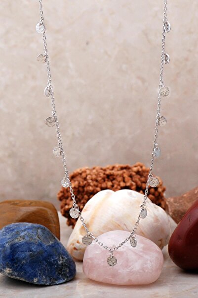 Sümer Telkari Pullu Rodyumlu Gümüş Choker Kolye 7243