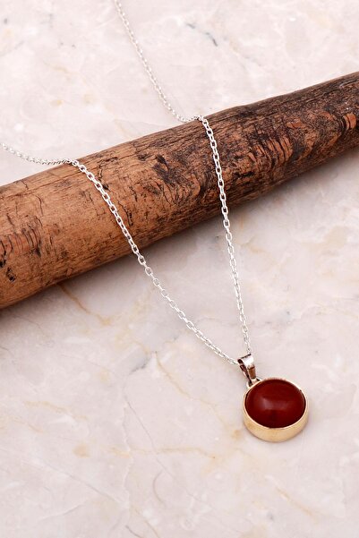 Sümer Telkari Akik Elişi Trend Gümüş Kolye 6932