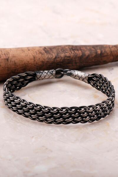 Sümer Telkari Hasır Örgü Kazaziye Gümüş Erkek Bileklik 3428