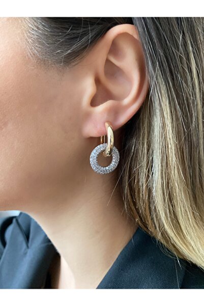 Leydia accessory Zirkon Taş Detaylı Halka Küpe