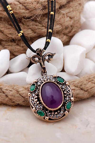 Sümer Telkari Ametist Taşlı Elişi Gümüş Kolye 184