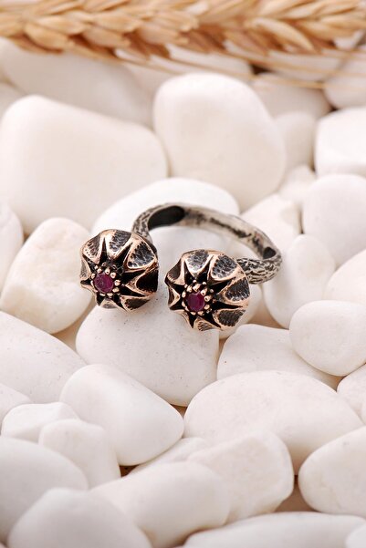 Sümer Telkari Kök Yakut Taşlı Çift Başlıklı Gümüş Yüzük 176