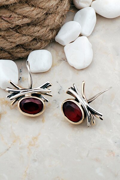 Sümer Telkari Kök Yakut Taşlı Elişi Tasarım Gümüş Küpe 5591