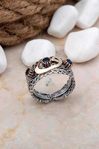 Sümer Telkari Telkari Elişi Vav Yazılı Taşlı Gümüş Yüzük 3235