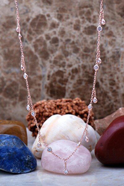 Sümer Telkari Sıra Taşlı Rose Gümüş Choker Kolye 7238