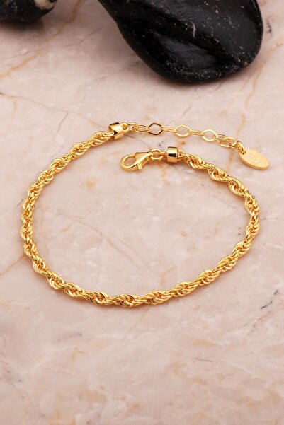 Sümer Telkari Gümüş Altın Yaldızlı Halat Bileklik 4552